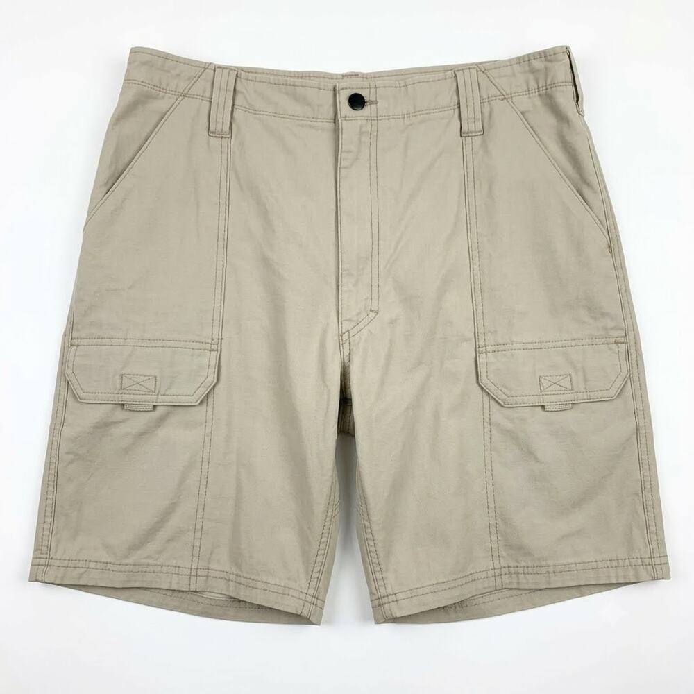 Marmot Elastic Waist Cargo 8" Shorts Beige Flat Front Casual Hike Camp Mens 38